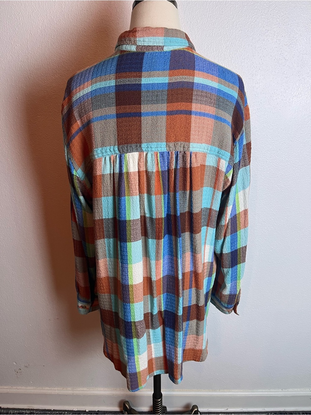 Pilcro Plaid Flannel Shirt in Rust, Blue & Mint - Picture 6 of 9